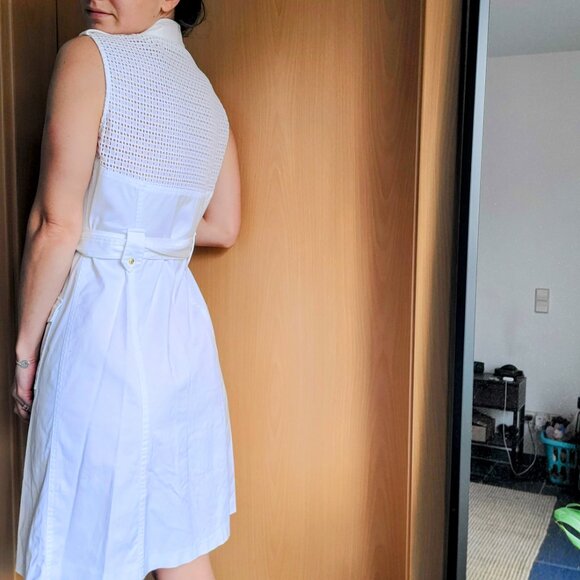 Calvin Klein White Sleeveless Belted Button Front Shirt Dress Size 4 - Picture 9 of 11